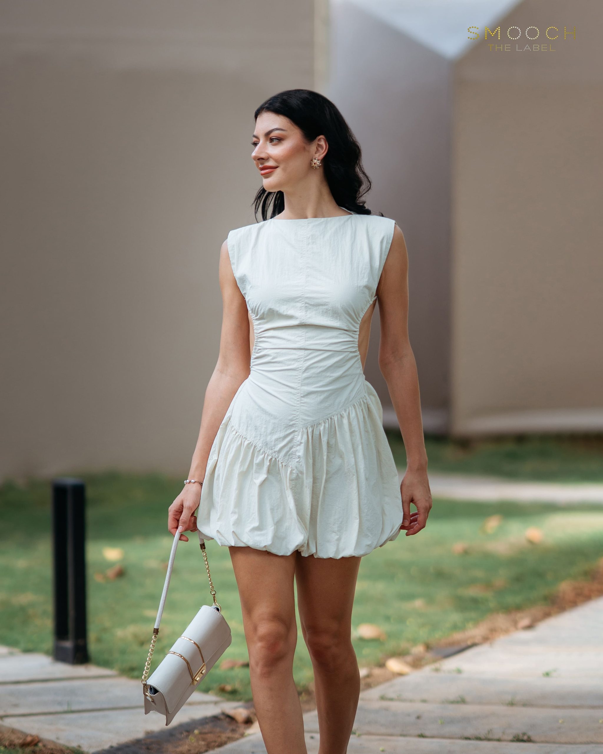 CAM08654-Yes Syiba Cream Mini Dress