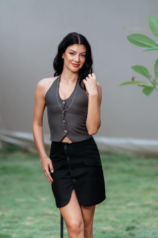 Jenie Houndstooth Grey Top