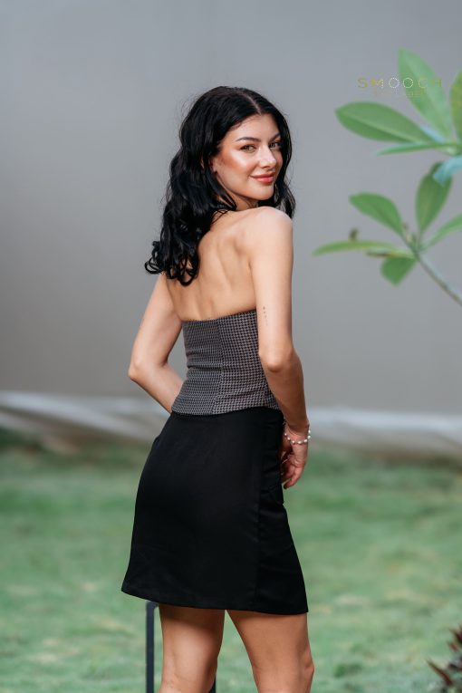 Jenie Houndstooth Grey Top