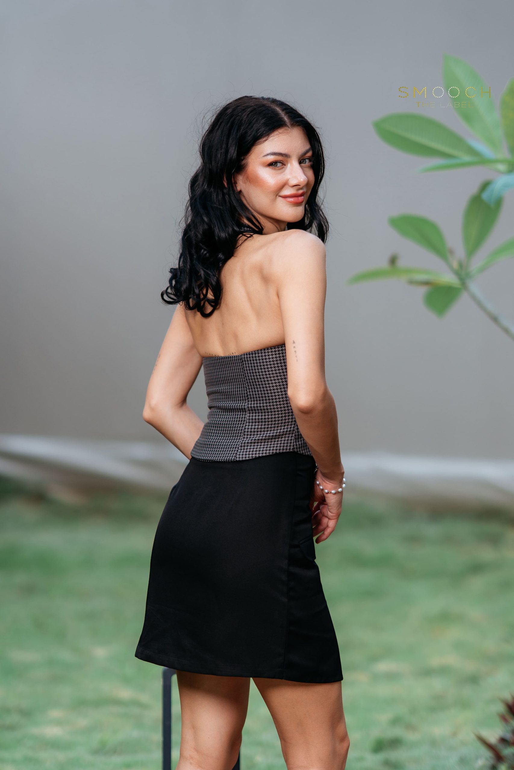 CAM08786-Yes Jenie Houndstooth Grey Top